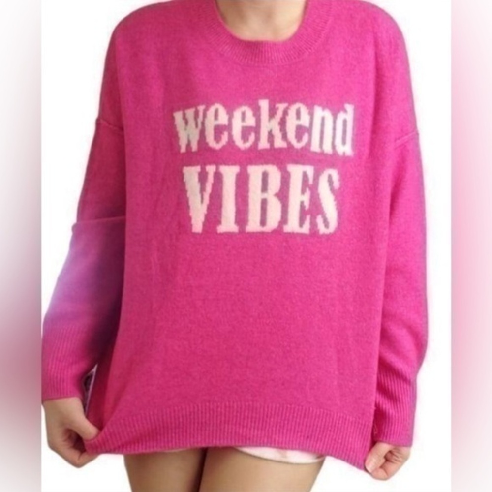 VINCE CAMUTO Oversized Weekend Vibes Sweater XS Hot Pink Crew Neckline - Picture 1 of 9
